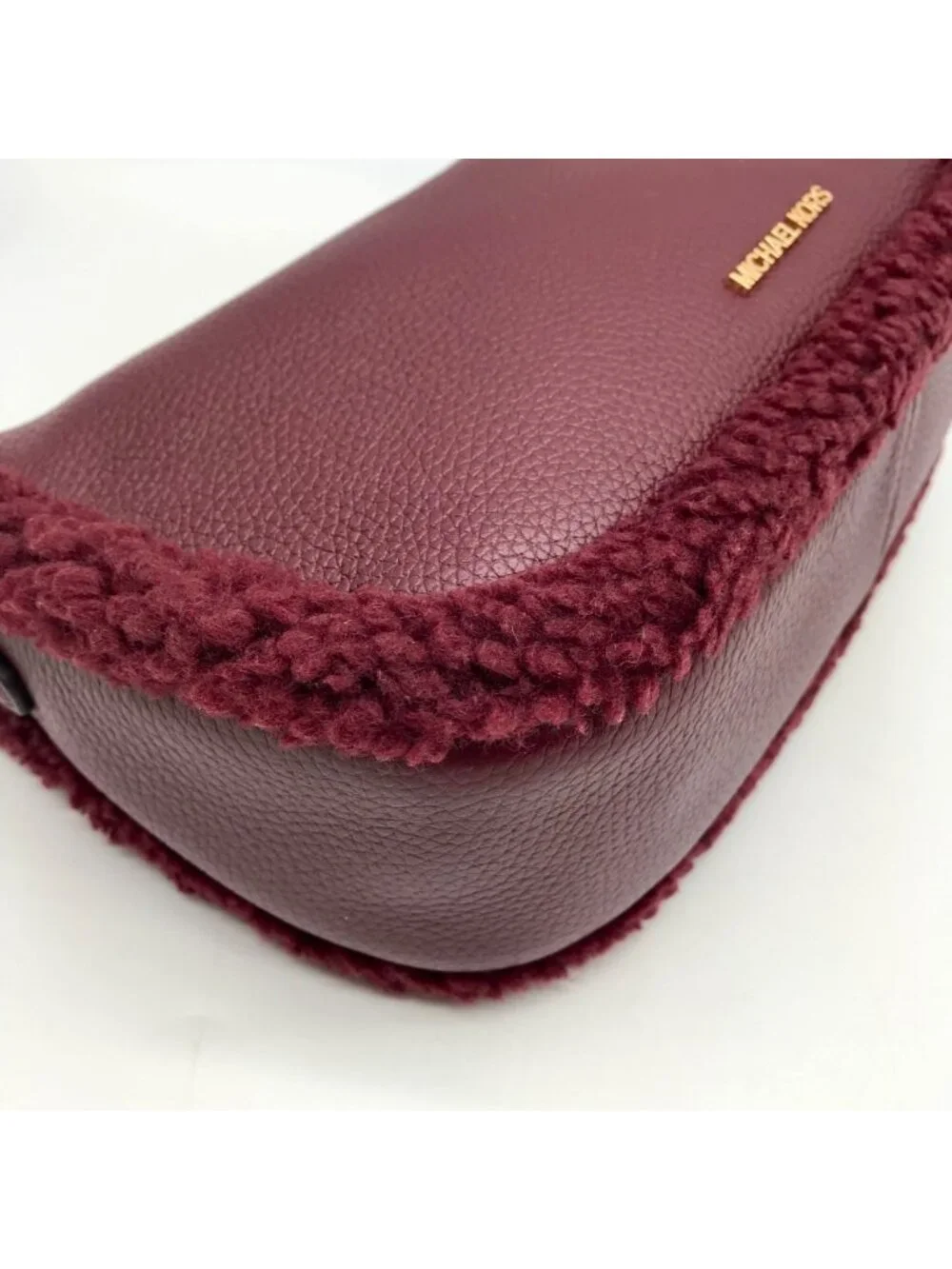 Michael Kors Oxblood Pebbled Leather Carmela Pouchette Crossbody Bag